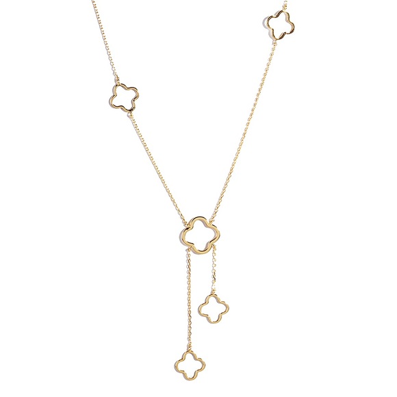 OUT OF STOCK Gold Quatrefoil Clover Station Necklace - Picture 2 of 3